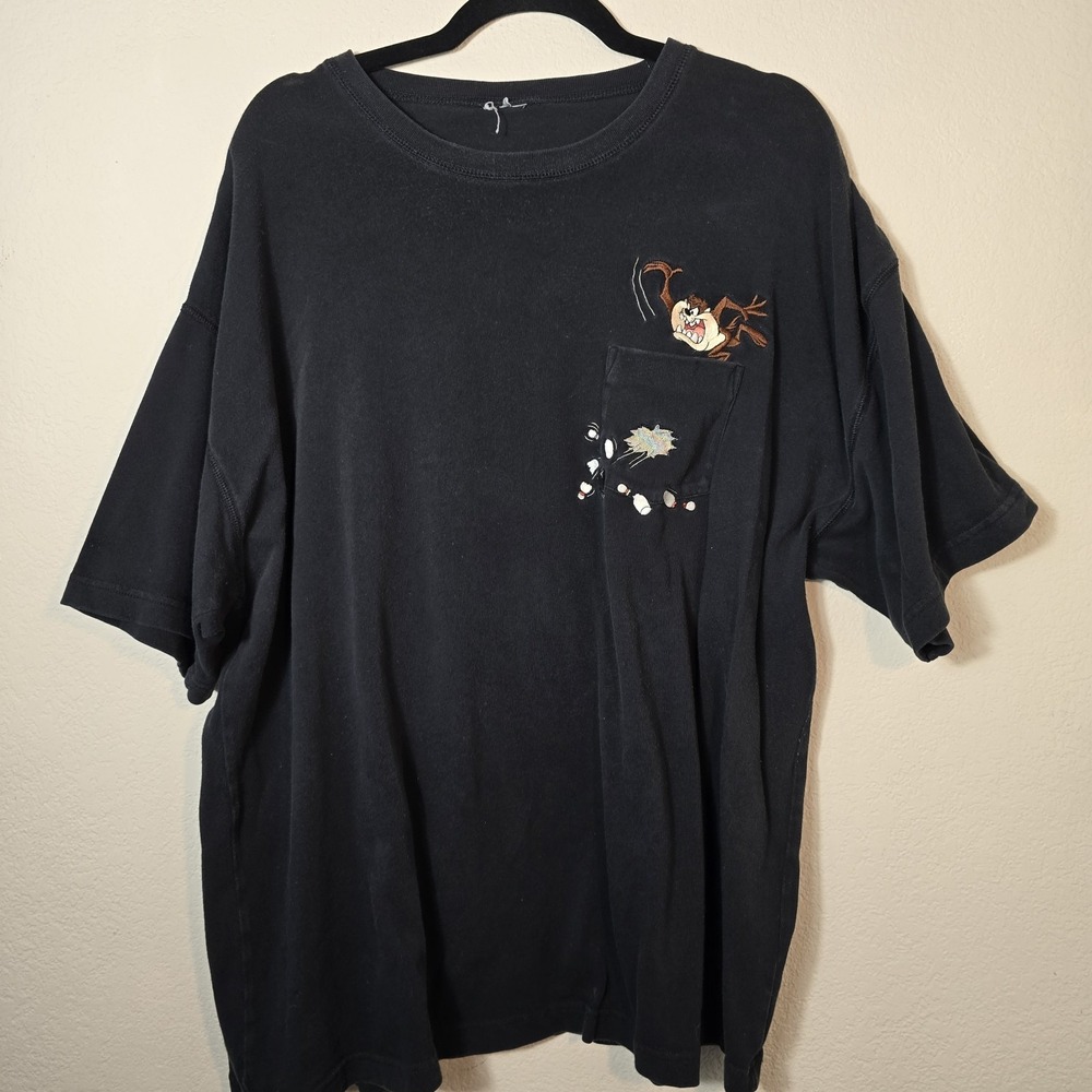 VTG Taz Looney Tunes‎ Bowling Shirt Men's 2XL Embroidered Pocket Strikin Back